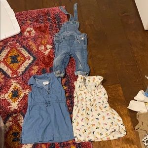 Lot of 2 old navy dresses 1 overalls 18-24
